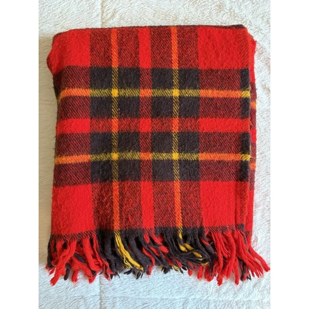 Vintage Faribo Acrylic Blanket Plaid Red Black Yellow 54